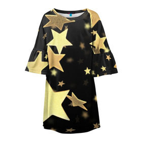Детское платье 3D с принтом Золотые звезды в Тюмени, 100% полиэстер | прямой силуэт, чуть расширенный к низу. Круглая горловина, на рукавах — воланы | Тематика изображения на принте: золотые звезды | орнамент | праздник