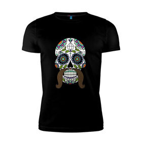Мужская футболка премиум с принтом Мексиканский череп для него в Тюмени, 92% хлопок, 8% лайкра | приталенный силуэт, круглый вырез ворота, длина до линии бедра, короткий рукав | мексиканский череп  calavera для негомексика | мексиканский череп calavera | череп
