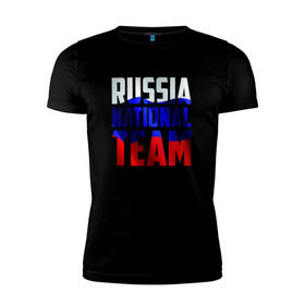 Мужская футболка премиум с принтом Russia national team в Тюмени, 92% хлопок, 8% лайкра | приталенный силуэт, круглый вырез ворота, длина до линии бедра, короткий рукав | россии | россия | сборная | футбол | хоккей
