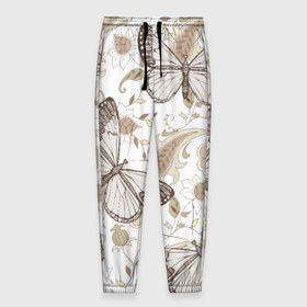 Мужские брюки 3D с принтом Бабочки в Тюмени, 100% полиэстер | манжеты по низу, эластичный пояс регулируется шнурком, по бокам два кармана без застежек, внутренняя часть кармана из мелкой сетки | бабочки | лето | орнамент | цветы
