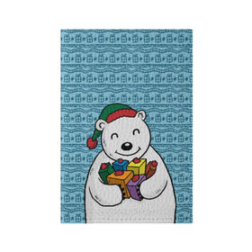Обложка для паспорта матовая кожа с принтом Новогодний мишка в Тюмени, натуральная матовая кожа | размер 19,3 х 13,7 см; прозрачные пластиковые крепления | Тематика изображения на принте: 2016 | медведь | мишка | новый год