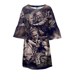 Детское платье 3D с принтом Sons Of Anarchy в Тюмени, 100% полиэстер | прямой силуэт, чуть расширенный к низу. Круглая горловина, на рукавах — воланы | Тематика изображения на принте: sons of anarchy | анархии | сыны