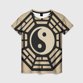 Женская футболка 3D с принтом Гармония дао в Тюмени, 100% полиэфир ( синтетическое хлопкоподобное полотно) | прямой крой, круглый вырез горловины, длина до линии бедер | dao | гармония | дао | инь янь