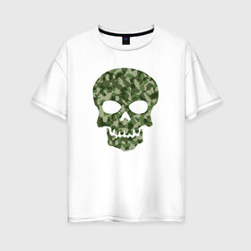 Женская футболка хлопок Oversize с принтом Camo skull в Тюмени, 100% хлопок | свободный крой, круглый ворот, спущенный рукав, длина до линии бедер
 | милитари