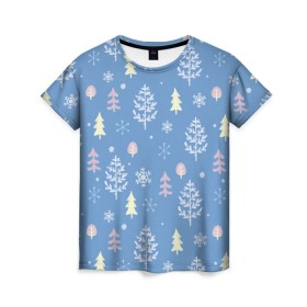 Женская футболка 3D с принтом Снежные елки в Тюмени, 100% полиэфир ( синтетическое хлопкоподобное полотно) | прямой крой, круглый вырез горловины, длина до линии бедер | 2016 | елки | новый год | новый год 2016 | палки