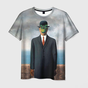 Мужская футболка 3D с принтом Сын человеческий в Тюмени, 100% полиэфир | прямой крой, круглый вырез горловины, длина до линии бедер | art | искусство | рене | рене магритт | сын человеческий