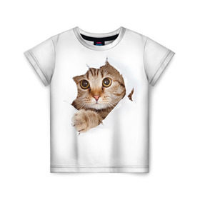 Детская футболка 3D с принтом Котик в Тюмени, 100% гипоаллергенный полиэфир | прямой крой, круглый вырез горловины, длина до линии бедер, чуть спущенное плечо, ткань немного тянется | Тематика изображения на принте: кот | котенок | котик | кошка | милый