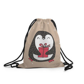 Рюкзак-мешок 3D с принтом Пингвин с подарком в Тюмени, 100% полиэстер | плотность ткани — 200 г/м2, размер — 35 х 45 см; лямки — толстые шнурки, застежка на шнуровке, без карманов и подкладки | пингвин