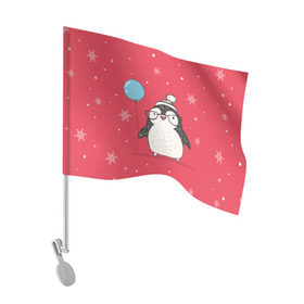 Флаг для автомобиля с принтом Пингвин с шариком в Тюмени, 100% полиэстер | Размер: 30*21 см | пингвин
