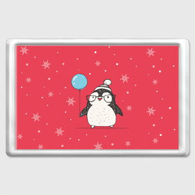 Магнит 45*70 с принтом Пингвин с шариком в Тюмени, Пластик | Размер: 78*52 мм; Размер печати: 70*45 | Тематика изображения на принте: пингвин