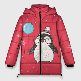 Женская зимняя куртка 3D с принтом Пингвин с шариком в Тюмени, верх — 100% полиэстер; подкладка — 100% полиэстер; утеплитель — 100% полиэстер | длина ниже бедра, силуэт Оверсайз. Есть воротник-стойка, отстегивающийся капюшон и ветрозащитная планка. 

Боковые карманы с листочкой на кнопках и внутренний карман на молнии | пингвин