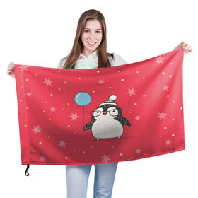 Флаг 3D с принтом Пингвин с шариком в Тюмени, 100% полиэстер | плотность ткани — 95 г/м2, размер — 67 х 109 см. Принт наносится с одной стороны | пингвин