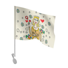 Флаг для автомобиля с принтом Червовая дама в Тюмени, 100% полиэстер | Размер: 30*21 см | 14 февраля | love | влюбленные | карты | королева | король | лав | любовь | пара | парные | подарок