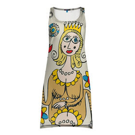 Платье-майка 3D с принтом Червовая дама в Тюмени, 100% полиэстер | полуприлегающий силуэт, широкие бретели, круглый вырез горловины, удлиненный подол сзади. | 14 февраля | love | влюбленные | карты | королева | король | лав | любовь | пара | парные | подарок