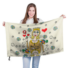 Флаг 3D с принтом Червовая дама в Тюмени, 100% полиэстер | плотность ткани — 95 г/м2, размер — 67 х 109 см. Принт наносится с одной стороны | 14 февраля | love | влюбленные | карты | королева | король | лав | любовь | пара | парные | подарок