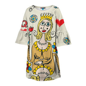 Детское платье 3D с принтом Червовая дама в Тюмени, 100% полиэстер | прямой силуэт, чуть расширенный к низу. Круглая горловина, на рукавах — воланы | 14 февраля | love | влюбленные | карты | королева | король | лав | любовь | пара | парные | подарок
