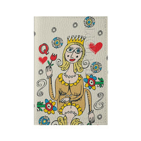 Обложка для паспорта матовая кожа с принтом Червовая дама в Тюмени, натуральная матовая кожа | размер 19,3 х 13,7 см; прозрачные пластиковые крепления | 14 февраля | love | влюбленные | карты | королева | король | лав | любовь | пара | парные | подарок