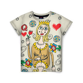Детская футболка 3D с принтом Червовая дама в Тюмени, 100% гипоаллергенный полиэфир | прямой крой, круглый вырез горловины, длина до линии бедер, чуть спущенное плечо, ткань немного тянется | 14 февраля | love | влюбленные | карты | королева | король | лав | любовь | пара | парные | подарок