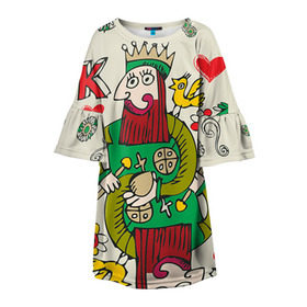 Детское платье 3D с принтом Червовый король в Тюмени, 100% полиэстер | прямой силуэт, чуть расширенный к низу. Круглая горловина, на рукавах — воланы | 14 февраля | love | влюбленные | карты | королева | король | лав | любовь | пара | парные | подарок