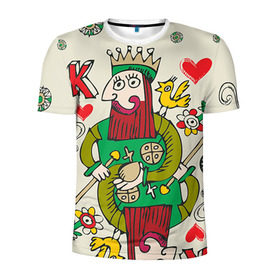 Мужская футболка 3D спортивная с принтом Червовый король в Тюмени, 100% полиэстер с улучшенными характеристиками | приталенный силуэт, круглая горловина, широкие плечи, сужается к линии бедра | 14 февраля | love | влюбленные | карты | королева | король | лав | любовь | пара | парные | подарок