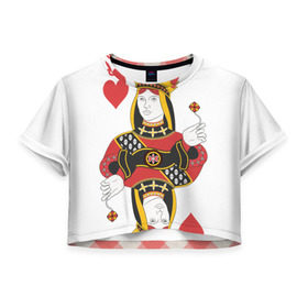 Женская футболка 3D укороченная с принтом Дама в Тюмени, 100% полиэстер | круглая горловина, длина футболки до линии талии, рукава с отворотами | 14 февраля | love | влюбленные | карты | королева | король | лав | любовь | пара | парные | подарок