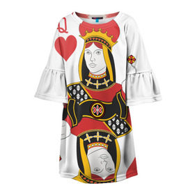 Детское платье 3D с принтом Дама в Тюмени, 100% полиэстер | прямой силуэт, чуть расширенный к низу. Круглая горловина, на рукавах — воланы | 14 февраля | love | влюбленные | карты | королева | король | лав | любовь | пара | парные | подарок