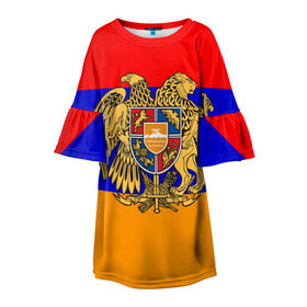 Детское платье 3D с принтом Герб и флаг Армении в Тюмени, 100% полиэстер | прямой силуэт, чуть расширенный к низу. Круглая горловина, на рукавах — воланы | armenia | армения | герб | флаг