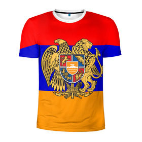 Мужская футболка 3D спортивная с принтом Герб и флаг Армении в Тюмени, 100% полиэстер с улучшенными характеристиками | приталенный силуэт, круглая горловина, широкие плечи, сужается к линии бедра | armenia | армения | герб | флаг
