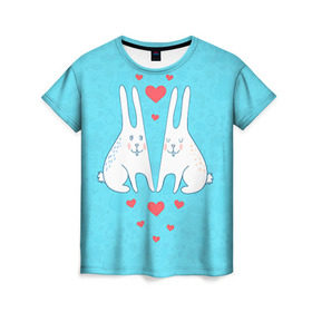 Женская футболка 3D с принтом Зай и зая в Тюмени, 100% полиэфир ( синтетическое хлопкоподобное полотно) | прямой крой, круглый вырез горловины, длина до линии бедер | 14 февраля | bear | love | teddy | валентин | влюбленный | зайчик | зая | заяц | любовь | милый | рисунок | сердечко | сердце