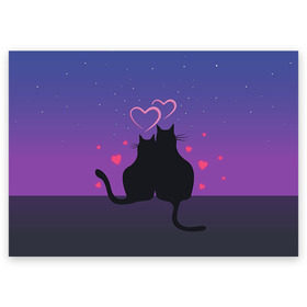 Поздравительная открытка с принтом Котик и киска в Тюмени, 100% бумага | плотность бумаги 280 г/м2, матовая, на обратной стороне линовка и место для марки
 | с котами