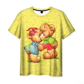 Мужская футболка 3D с принтом Влюбленные мишки в Тюмени, 100% полиэфир | прямой крой, круглый вырез горловины, длина до линии бедер | Тематика изображения на принте: 14 февраля | bear | love | teddy | валентин | влюбленный | любовь | милый | мишка | рисунок | сердечко | сердце