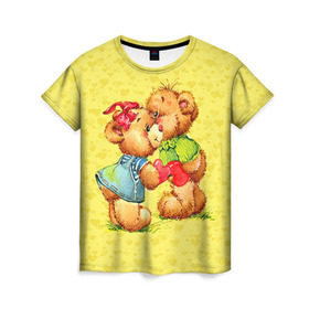 Женская футболка 3D с принтом Влюбленные мишки в Тюмени, 100% полиэфир ( синтетическое хлопкоподобное полотно) | прямой крой, круглый вырез горловины, длина до линии бедер | 14 февраля | bear | love | teddy | валентин | влюбленный | любовь | милый | мишка | рисунок | сердечко | сердце