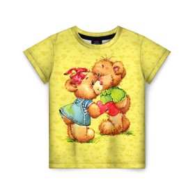 Детская футболка 3D с принтом Влюбленные мишки в Тюмени, 100% гипоаллергенный полиэфир | прямой крой, круглый вырез горловины, длина до линии бедер, чуть спущенное плечо, ткань немного тянется | 14 февраля | bear | love | teddy | валентин | влюбленный | любовь | милый | мишка | рисунок | сердечко | сердце
