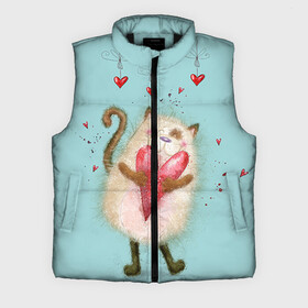 Мужской жилет утепленный 3D с принтом Котик в Тюмени,  |  | Тематика изображения на принте: 14 февраля | bear | love | teddy | валентин | влюбленный | киска | кот | котик | любовь | милый | рисунок | сердечко | сердце