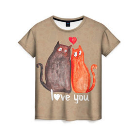 Женская футболка 3D с принтом Влюбленные котики в Тюмени, 100% полиэфир ( синтетическое хлопкоподобное полотно) | прямой крой, круглый вырез горловины, длина до линии бедер | 14 февраля | bear | love | teddy | валентин | влюбленный | киска | кот | котик | любовь | милый | рисунок | сердечко | сердце