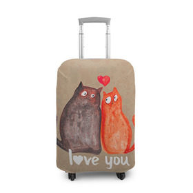 Чехол для чемодана 3D с принтом Влюбленные котики в Тюмени, 86% полиэфир, 14% спандекс | двустороннее нанесение принта, прорези для ручек и колес | 14 февраля | bear | love | teddy | валентин | влюбленный | киска | кот | котик | любовь | милый | рисунок | сердечко | сердце
