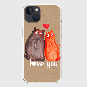 Чехол для iPhone 13 с принтом Влюбленные котики в Тюмени,  |  | 14 февраля | bear | love | teddy | валентин | влюбленный | киска | кот | котик | любовь | милый | рисунок | сердечко | сердце