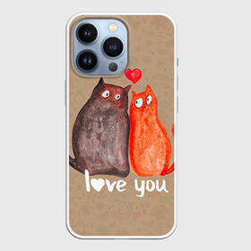 Чехол для iPhone 13 Pro с принтом Влюбленные котики в Тюмени,  |  | 14 февраля | bear | love | teddy | валентин | влюбленный | киска | кот | котик | любовь | милый | рисунок | сердечко | сердце
