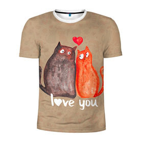 Мужская футболка 3D спортивная с принтом Влюбленные котики в Тюмени, 100% полиэстер с улучшенными характеристиками | приталенный силуэт, круглая горловина, широкие плечи, сужается к линии бедра | Тематика изображения на принте: 14 февраля | bear | love | teddy | валентин | влюбленный | киска | кот | котик | любовь | милый | рисунок | сердечко | сердце