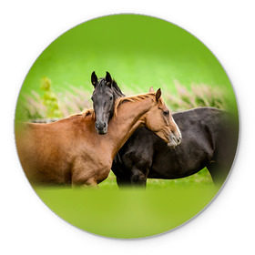 Коврик круглый с принтом Лошади 2 в Тюмени, резина и полиэстер | круглая форма, изображение наносится на всю лицевую часть | horse | horseshoe | акварель | головалошади | грива | единорог | жеребец | животные | конь | лошадь | лошадьскрыльями | подкова | природа | рисуноккрасками