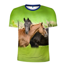 Мужская футболка 3D спортивная с принтом Лошади 2 в Тюмени, 100% полиэстер с улучшенными характеристиками | приталенный силуэт, круглая горловина, широкие плечи, сужается к линии бедра | horse | horseshoe | акварель | головалошади | грива | единорог | жеребец | животные | конь | лошадь | лошадьскрыльями | подкова | природа | рисуноккрасками