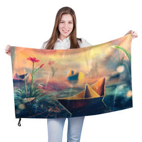 Флаг 3D с принтом Бумажный кораблик в Тюмени, 100% полиэстер | плотность ткани — 95 г/м2, размер — 67 х 109 см. Принт наносится с одной стороны | art | арт | рисунок | художник