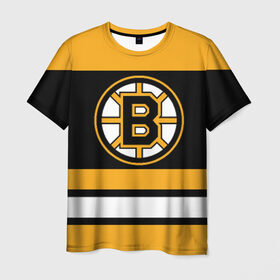 Мужская футболка 3D с принтом Boston Bruins в Тюмени, 100% полиэфир | прямой крой, круглый вырез горловины, длина до линии бедер | Тематика изображения на принте: boston bruins | hockey | nhl | нхл | спорт | хоккей
