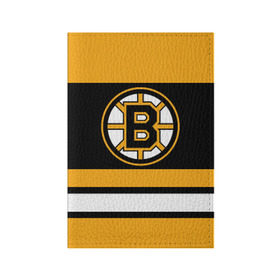 Обложка для паспорта матовая кожа с принтом Boston Bruins в Тюмени, натуральная матовая кожа | размер 19,3 х 13,7 см; прозрачные пластиковые крепления | Тематика изображения на принте: boston bruins | hockey | nhl | нхл | спорт | хоккей
