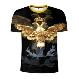 Мужская футболка 3D спортивная с принтом Золотой орел в Тюмени, 100% полиэстер с улучшенными характеристиками | приталенный силуэт, круглая горловина, широкие плечи, сужается к линии бедра | герб | двуглавый | золото | золотой орел | россия