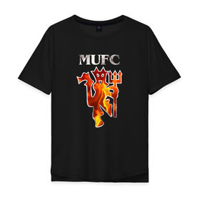 Мужская футболка хлопок Oversize с принтом Manchester United fire в Тюмени, 100% хлопок | свободный крой, круглый ворот, “спинка” длиннее передней части | fc | manchester | mu | united | манчестер | мю | юнайтед