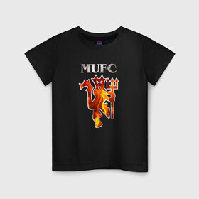 Детская футболка хлопок с принтом Manchester United fire в Тюмени, 100% хлопок | круглый вырез горловины, полуприлегающий силуэт, длина до линии бедер | fc | manchester | mu | united | манчестер | мю | юнайтед