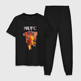 Мужская пижама хлопок с принтом Manchester United fire в Тюмени, 100% хлопок | брюки и футболка прямого кроя, без карманов, на брюках мягкая резинка на поясе и по низу штанин
 | fc | manchester | mu | united | манчестер | мю | юнайтед