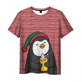 Мужская футболка 3D с принтом Пингвиня в Тюмени, 100% полиэфир | прямой крой, круглый вырез горловины, длина до линии бедер | пингвин