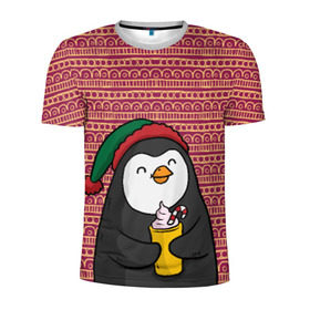Мужская футболка 3D спортивная с принтом Пингвиня в Тюмени, 100% полиэстер с улучшенными характеристиками | приталенный силуэт, круглая горловина, широкие плечи, сужается к линии бедра | пингвин